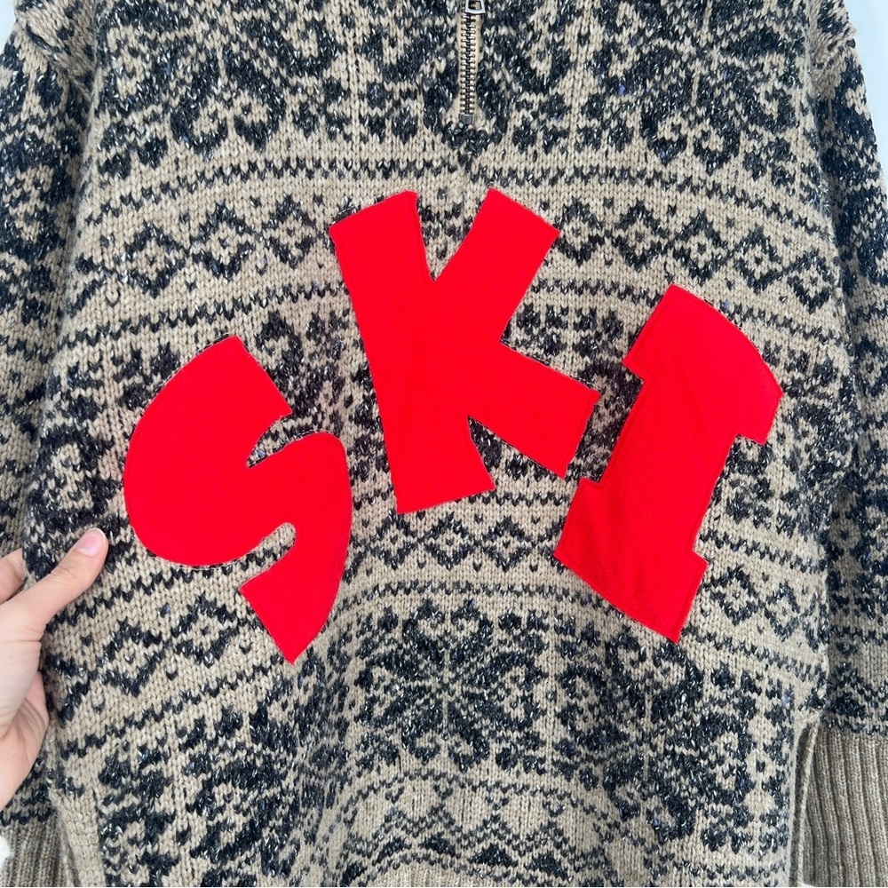 Free People Mt. Snow "SKI" Half Zip Collared Winter Knit Pullover Tunic Sweater - Picture 7 of 11